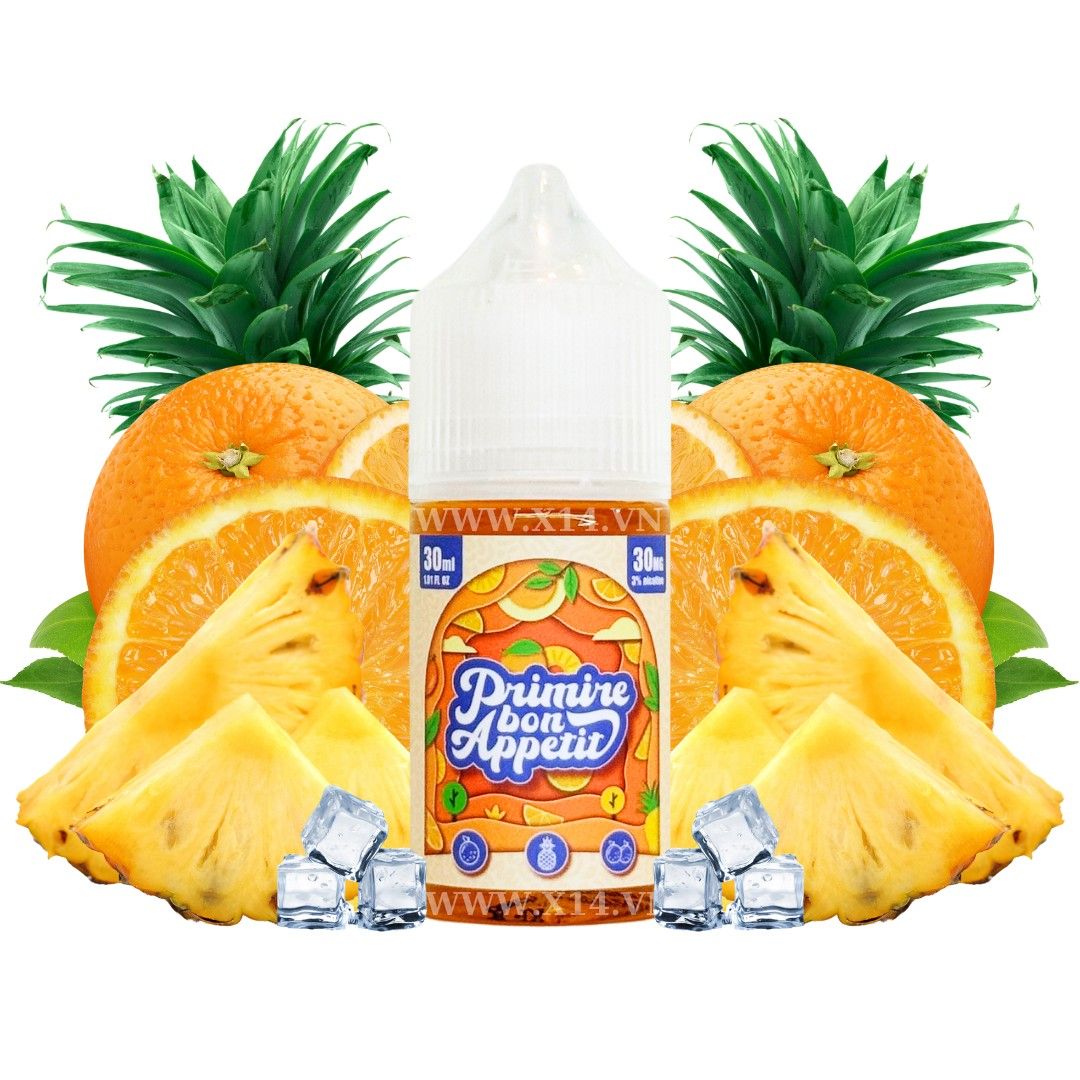 Primire Bon Appetit Cam Quýt Dứa (Orange Tangerine Pineapple) 30ml Saltnic