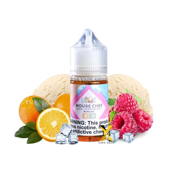 Mouse Chef Cam Mâm Xôi Lạnh (Raspberry Orange Ice) 30ml Saltnic