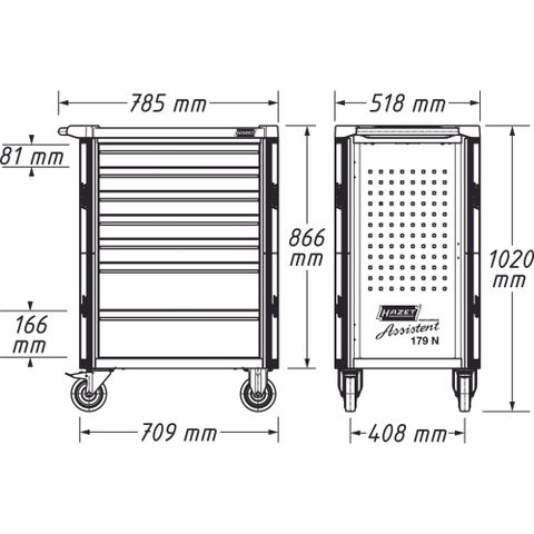  XE ĐẨY ĐỰNG DỤNG CỤ 8 NGĂN 252 CHI TIẾT HAZET  179NX-8/252 