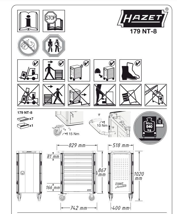  XE ĐẨY ĐỰNG DỤNG CỤ 8 NGĂN 264 CHI TIẾT HAZET 179NT-8-RAL7016/2 