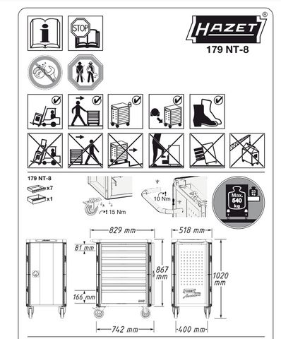  XE ĐẨY ĐỰNG DỤNG CỤ 8 NGĂN 264 CHI TIẾT HAZET 179NT-8-RAL7016/2 