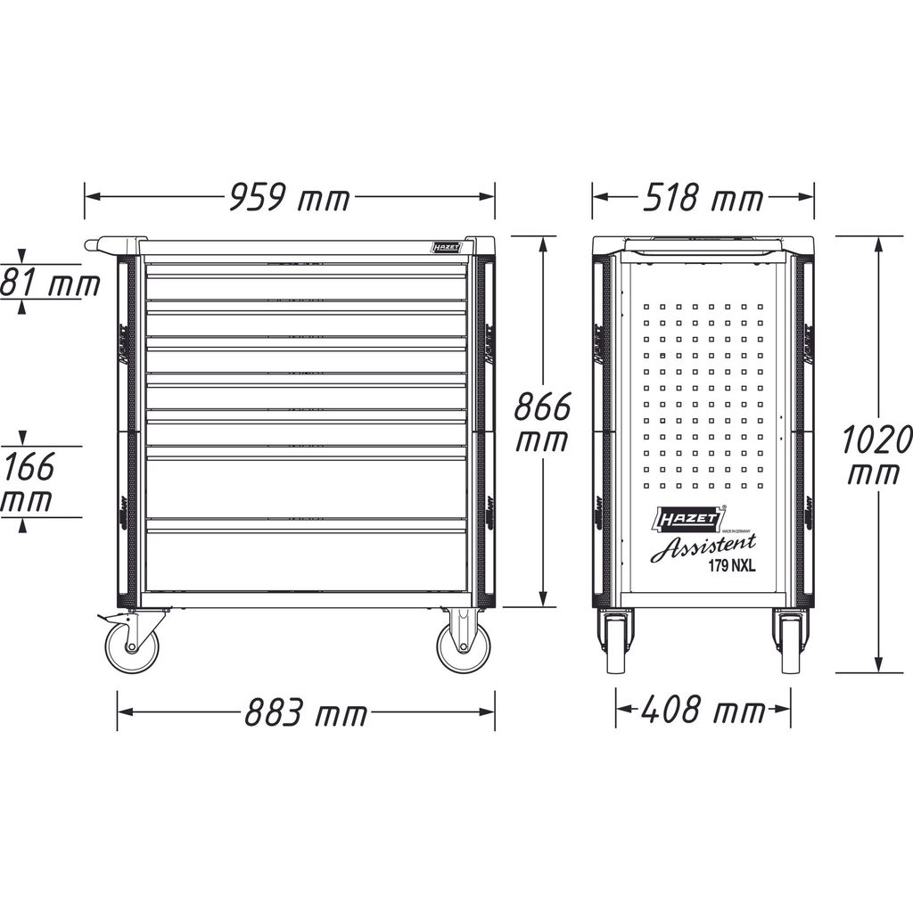  XE ĐẨY ĐỰNG DỤNG CỤ 8 NGĂN 243 CHI TIẾT HAZET 179NXL-8-VW/243 