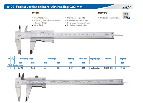  THƯỚC CẶP BỎ TÚI DIN 862 150MM HELIOS PREISSER 0196 501 05 