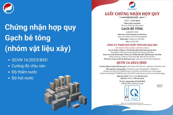 chứng nhận hợp quy gạch bê tông (nhóm vật liệu xây)