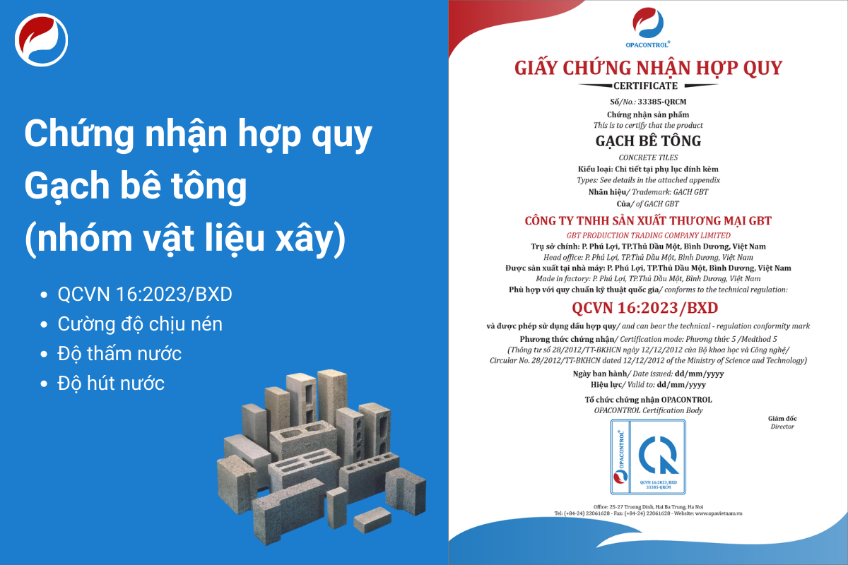 Chứng nhận hợp quy gạch bê tông (nhóm vật liệu xây) - QCVN 16:2023/BXD.