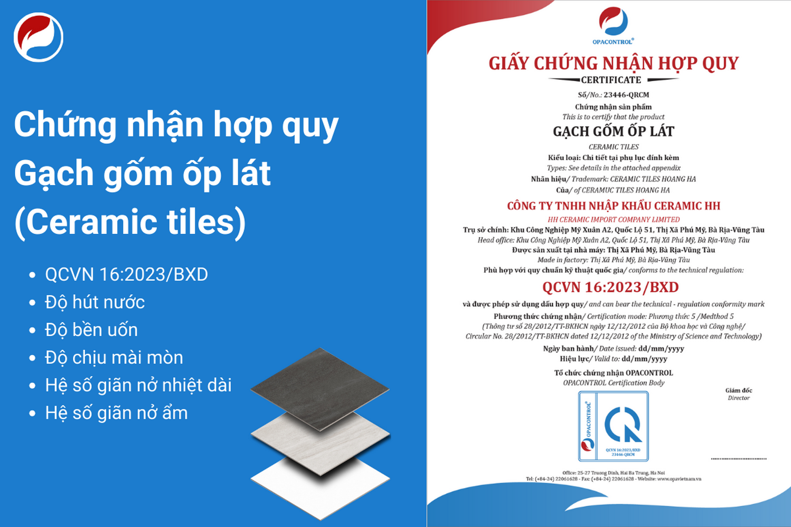 Chứng nhận hợp quy gạch gốm ốp lát (Ceramic tiles) - QCVN 16:2023/BXD.