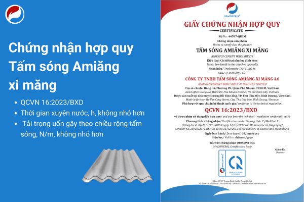 chứng nhận hợp quy tấm sóng amiang xi măng