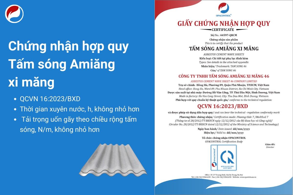 Chứng nhận hợp quy tấm sóng Amiăng xi măng - QCVN 16:2023/BXD.