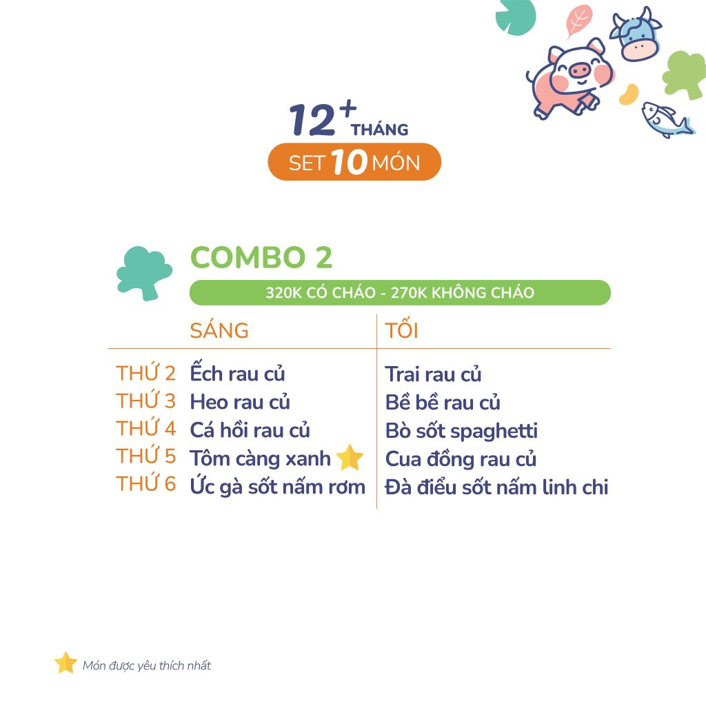 (COMBO TRÊN 12 THÁNG) Set 10 món Combo 2