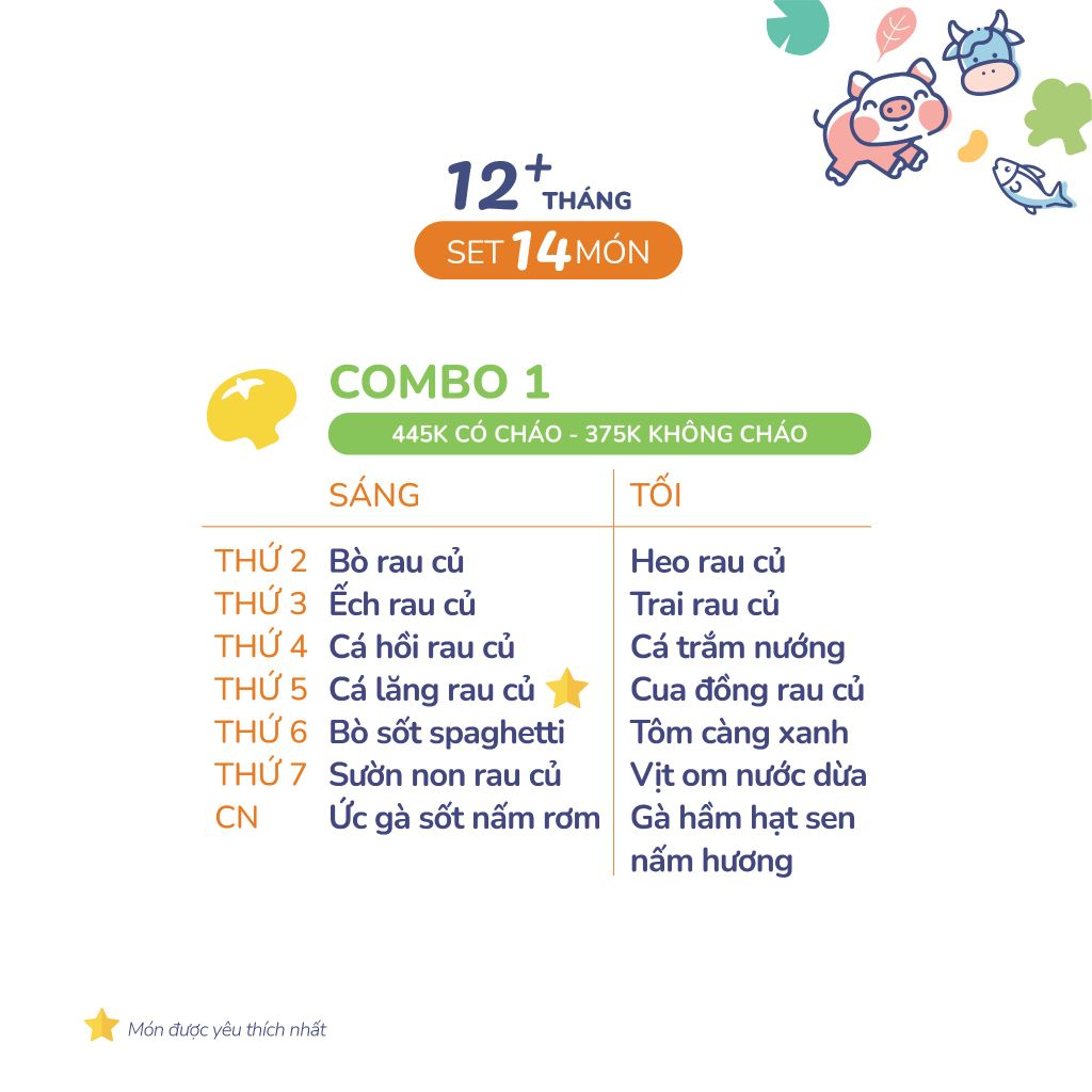 (COMBO TRÊN 12 THÁNG) Set 14 món Combo 1