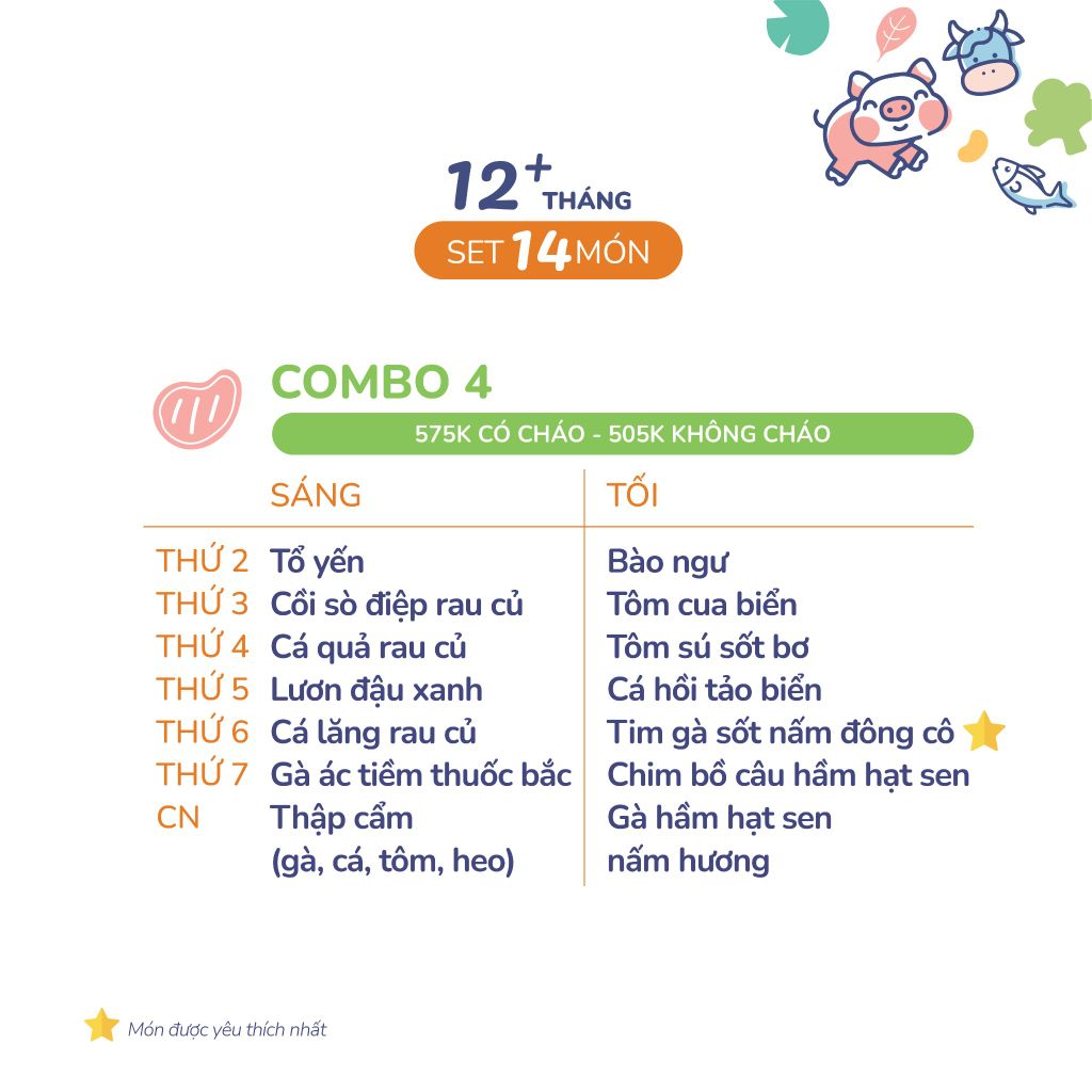 (COMBO TRÊN 12 THÁNG) Set 14 món Combo 4