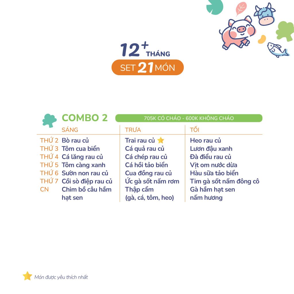 (COMBO TRÊN 12 THÁNG) Set 21 món Combo 2