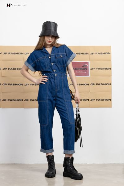 Jumpsuit jean ngắn tay