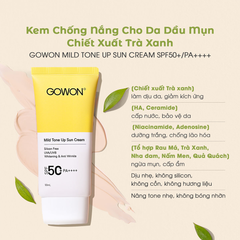 Kem Chống Nắng Nâng Tone Cho Da Nhạy Cảm, Ngừa Mụn, Dưỡng Trắng Da Chiết Xuất Trà Xanh Gowon Mild Tone Up Sun Cream SPF50+/PA++++