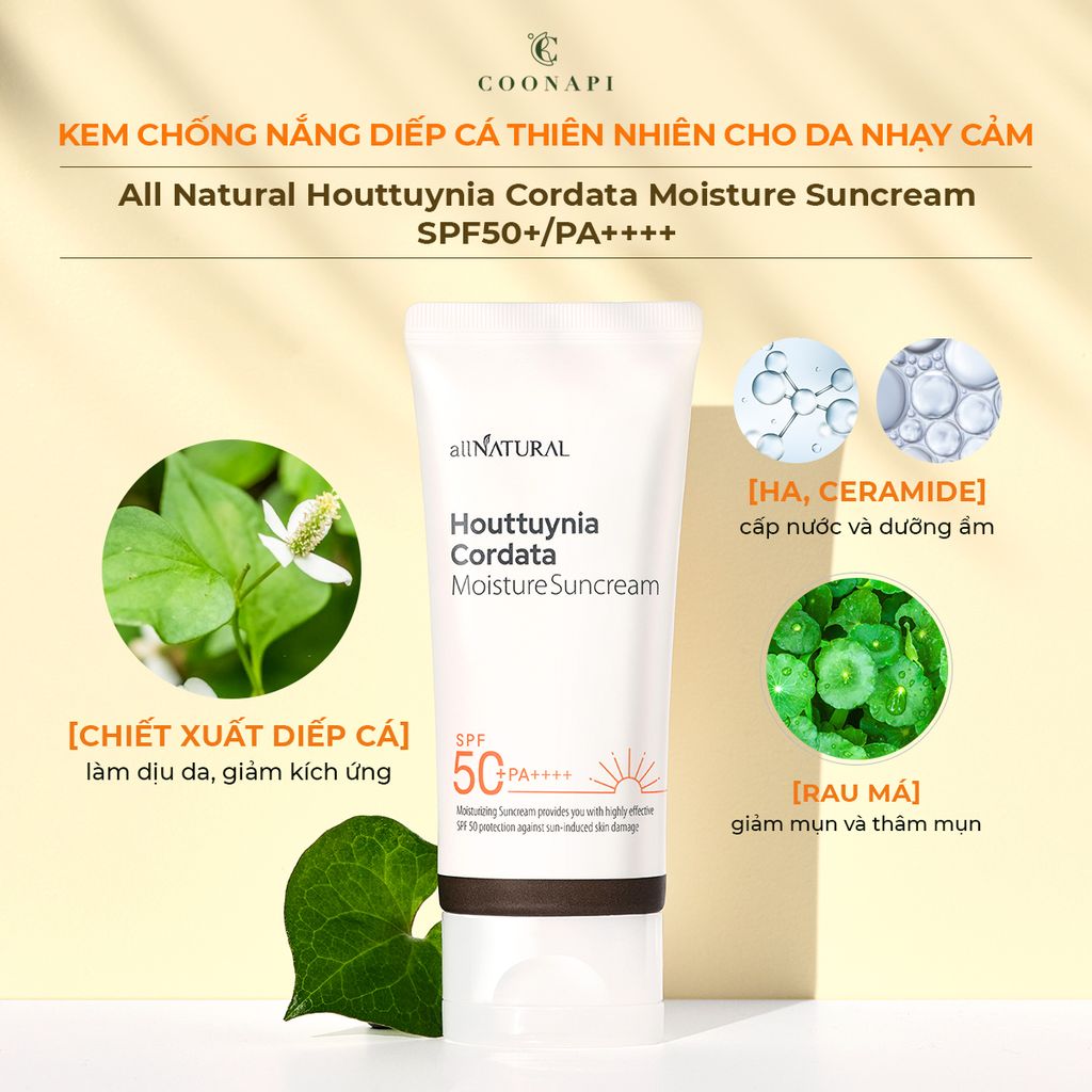 Kem Chống Nắng Diếp Cá Thiên Nhiên Dịu Nhẹ Cho Da All Natural Houttuynia Cordata Moisture Suncream SPF50+/PA++++ 50ml