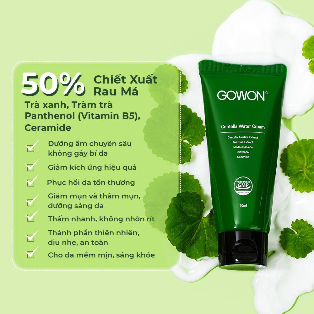 Kem Dưỡng Rau Má Dưỡng Ẩm, Chăm Sóc Da Tổn Thương, Cải Thiện Mụn Và Thâm Mụn Gowon Centella Water Cream 50ml