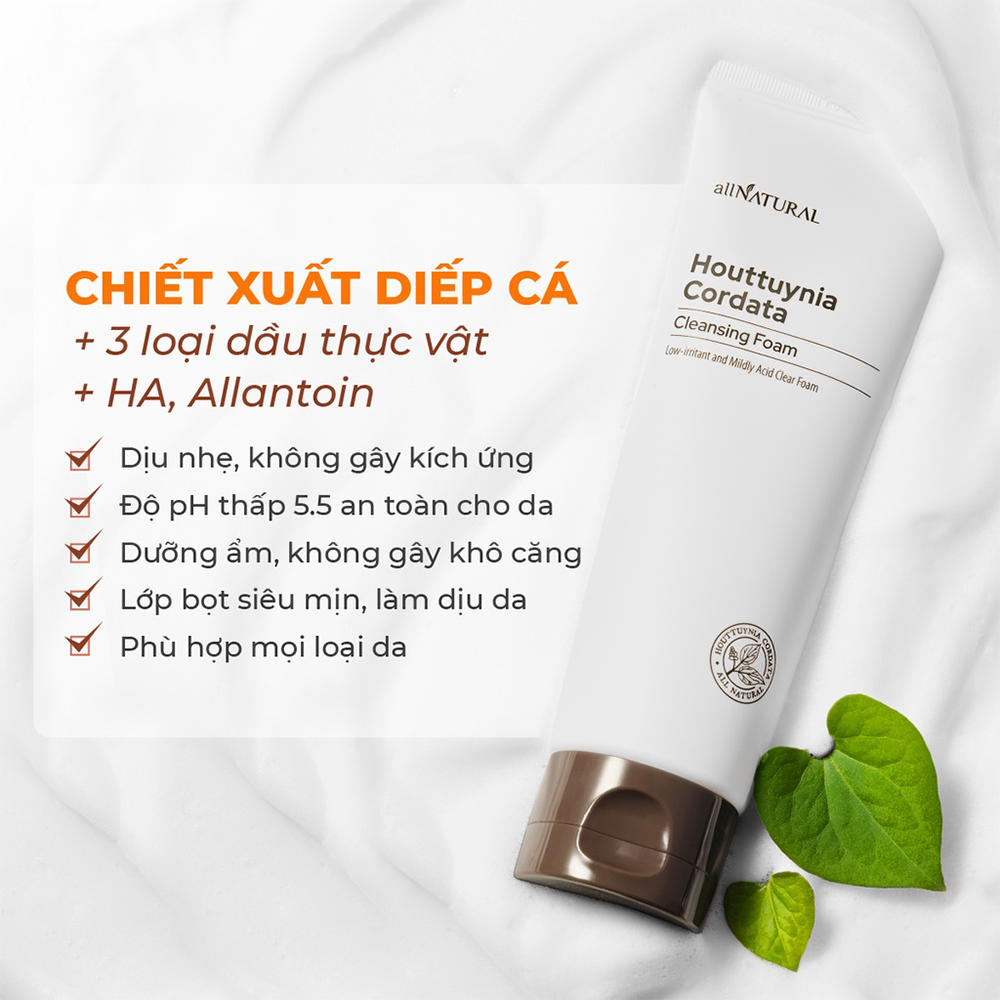 Sữa Rửa Mặt Diếp Cá pH Thấp, Dịu Nhẹ Và Dưỡng Ẩm All Natural Houttuynia Cordata Cleansing Foam 120ml