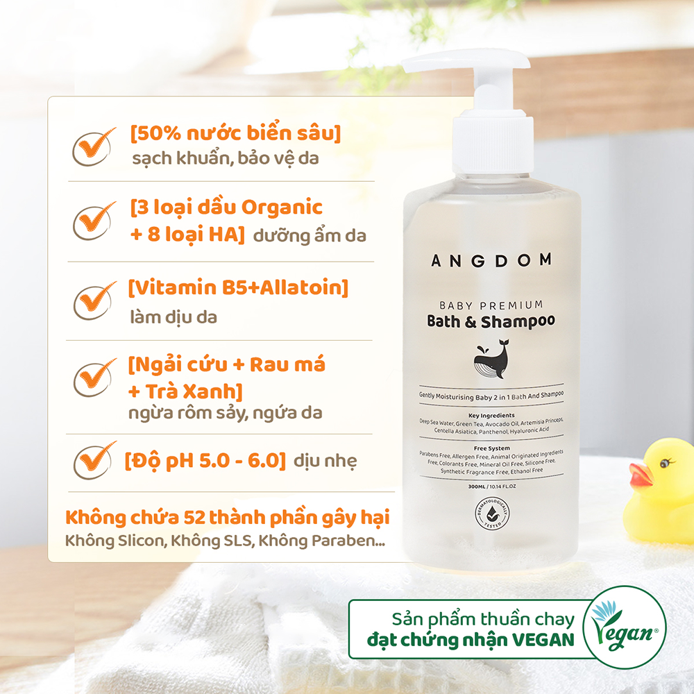 Sữa Tắm Gội Thiên Nhiên Cho Bé Dịu Nhẹ Và Dưỡng Ẩm ANGDOM Baby Premium Bath & Shampoo 300ml