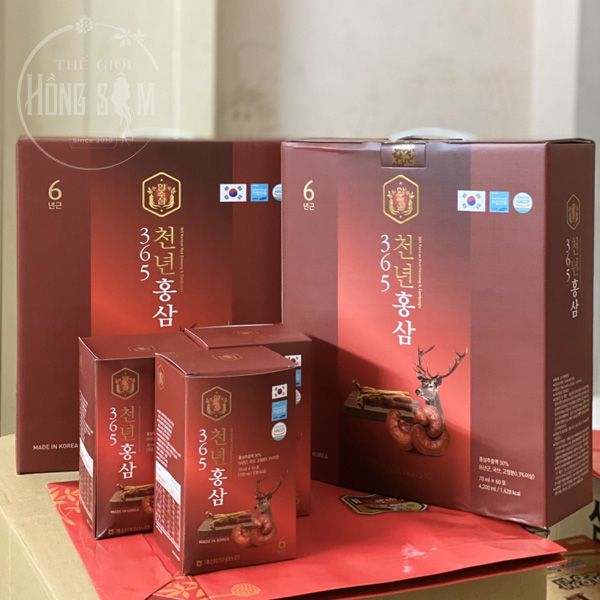 Nước Hồng Sâm Nhung Hươu Linh Chi 365 Hàn Quốc Hộp 60 Gói x 70ml