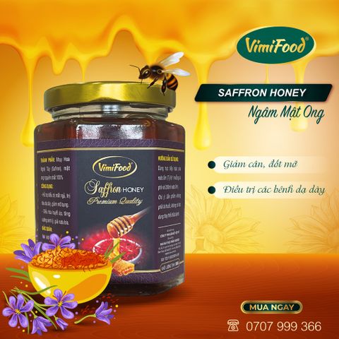 Mật Ong ngâm Saffron (nhụy hoa nghệ tây) tặng kèm que gỗ lấy mật Vimifood 360g