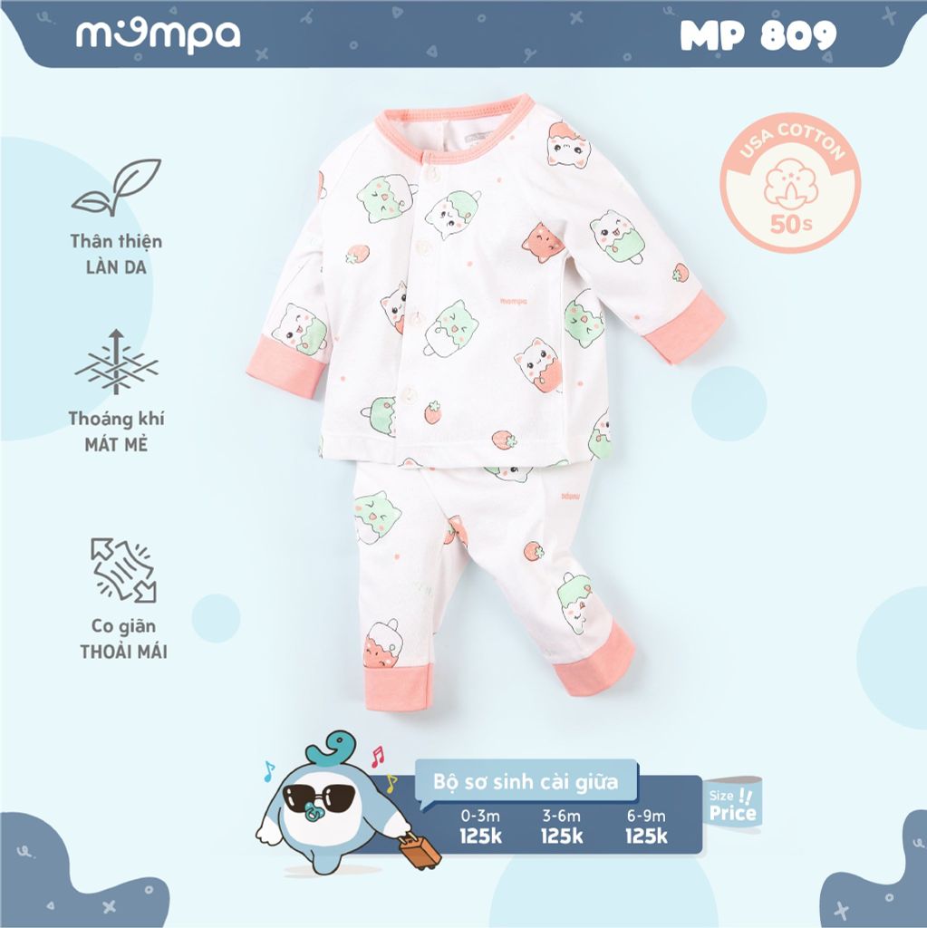 Bộ cài vai dài cotton hình bánh & mèo – ảnh 4