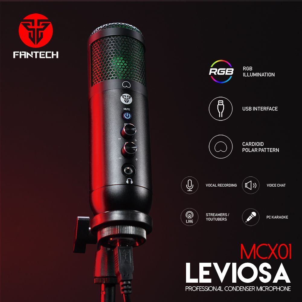 Bộ Micro Fantech MCX01 LEVIOSA LED RGB - mic live , livestream, mic chuyên dụng