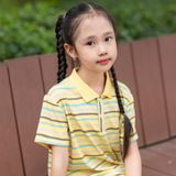 Áo Polo họa tiết kẻ ngang bé gái 6sp24T154