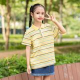 Áo Polo họa tiết kẻ ngang bé gái 6sp24T154