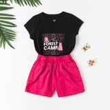 Áo T-shirt bé gái LIZARD in họa tiết The Forest Camp màu đen hồng Black Pink H25
