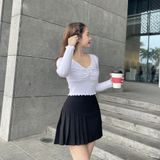 Áo thun nữ LIZARD dài tay cổ tim crop top nữ 2SS23T021