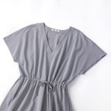 Váy đầm màu trơn LIZARD cổ chữ V thắt eo dây rút - 2SP23D140