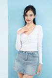 Áo thun nữ LIZARD dài tay cổ tim crop top nữ 2SS23T021