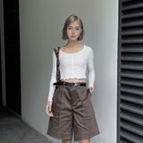 Áo thun rayon nữ LIZARD crop top tay dài cổ tròn 2SS23T018