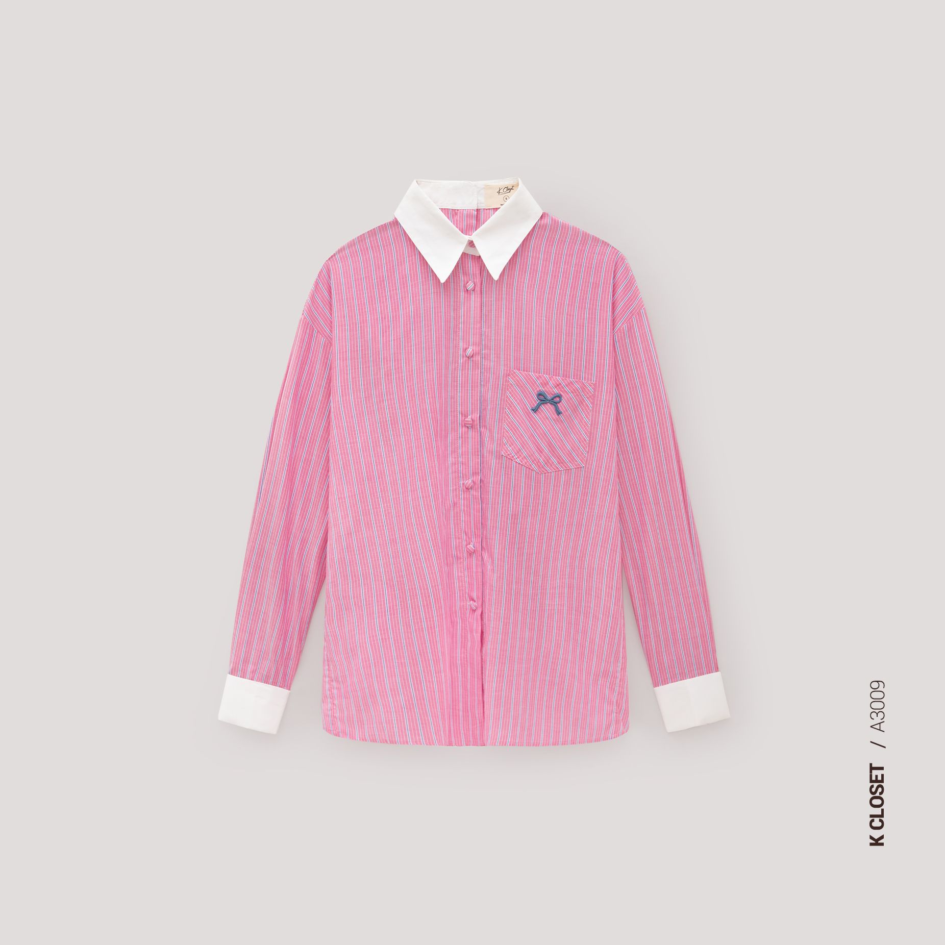 ÁO SƠ MI TAY DÀI TÚI THÊU NƠ K CLOSET A3009
