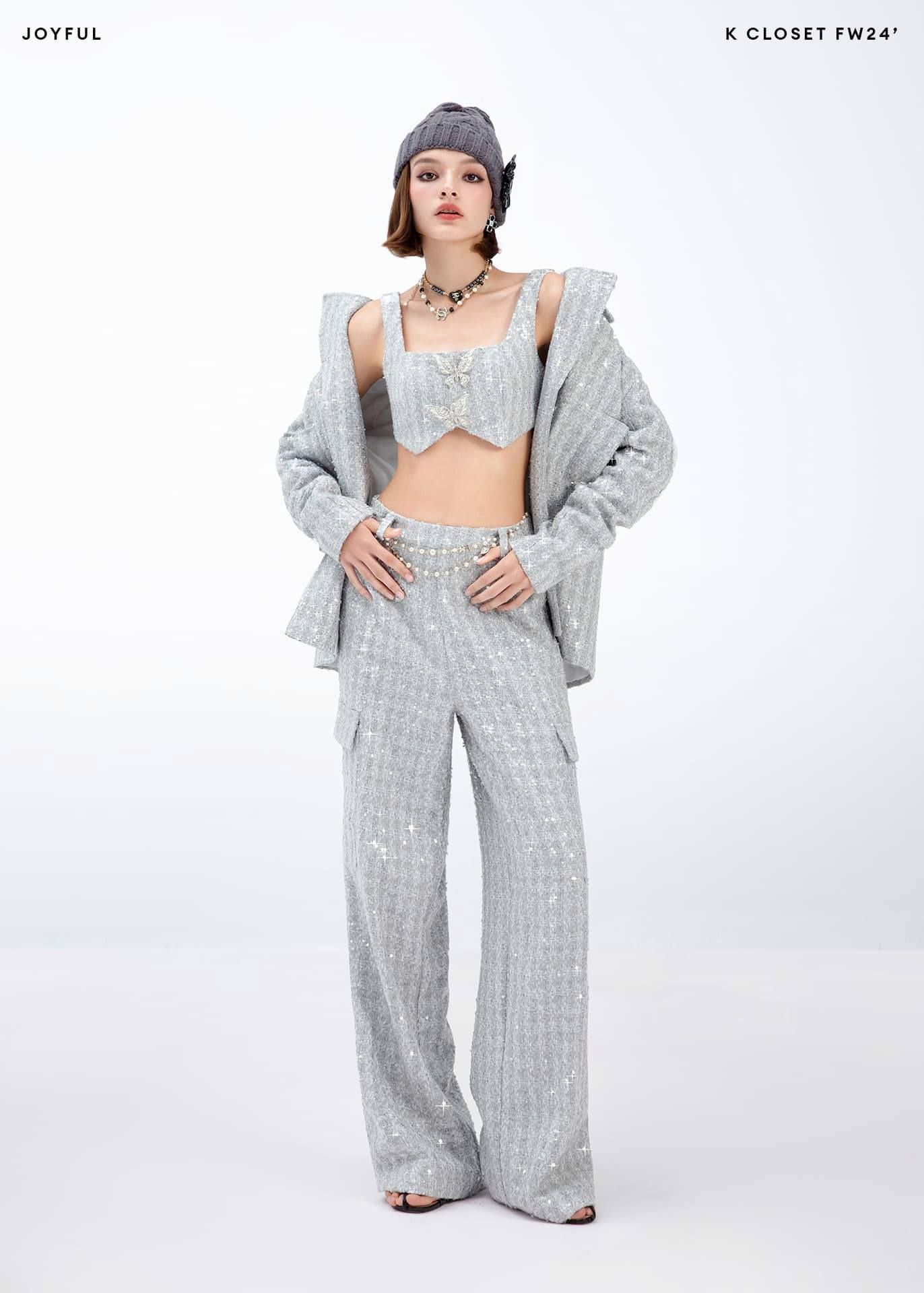 SET ÁO CROPTOP TWEED CÁNH BƯỚM - QUẦN DÀI TÚI HỘP K CLOSET A2018Q2018