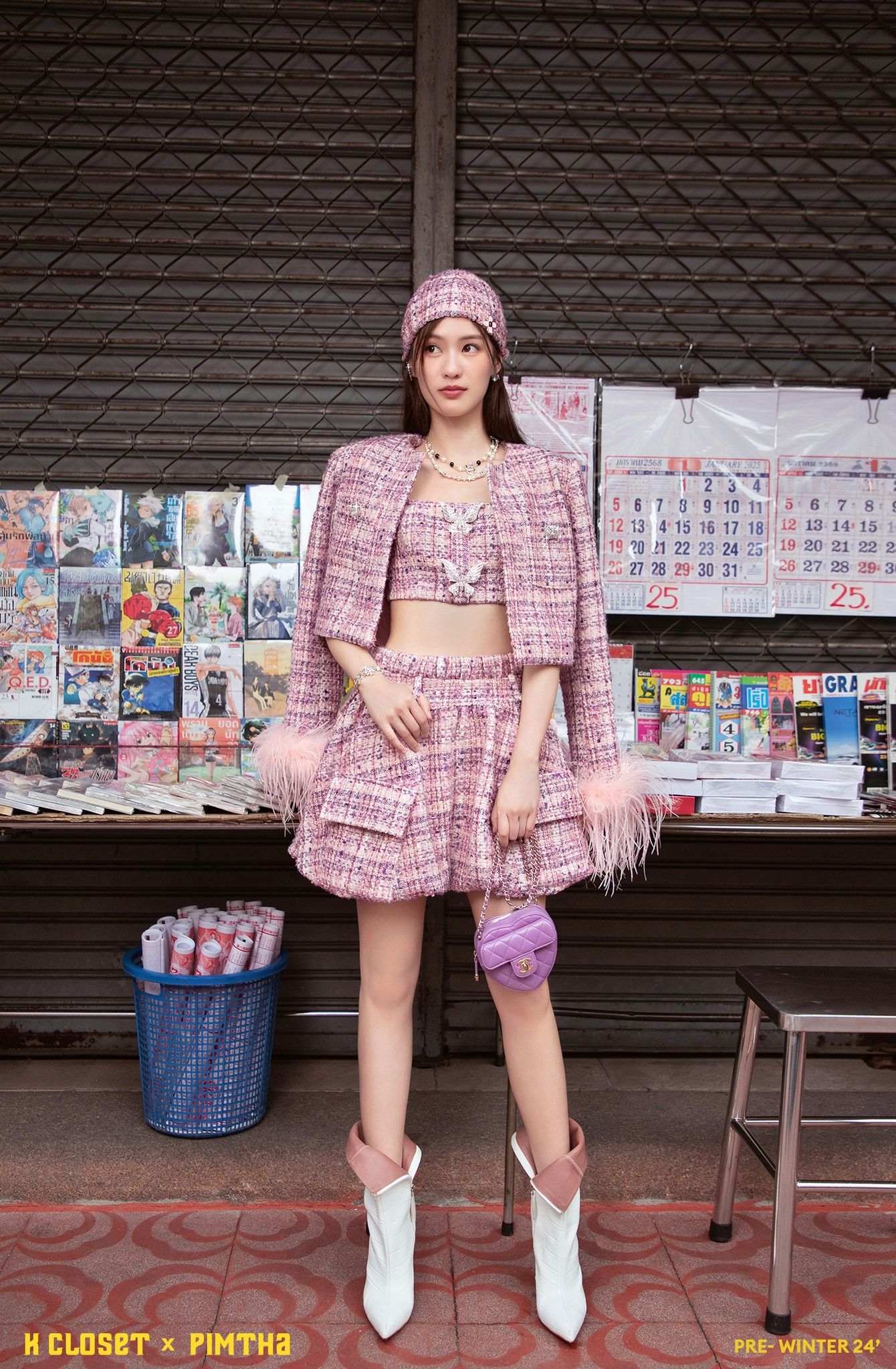 ÁO CROPTOP TWEED CỔ VUÔNG CHARM BƯỚM K CLOSET A2021