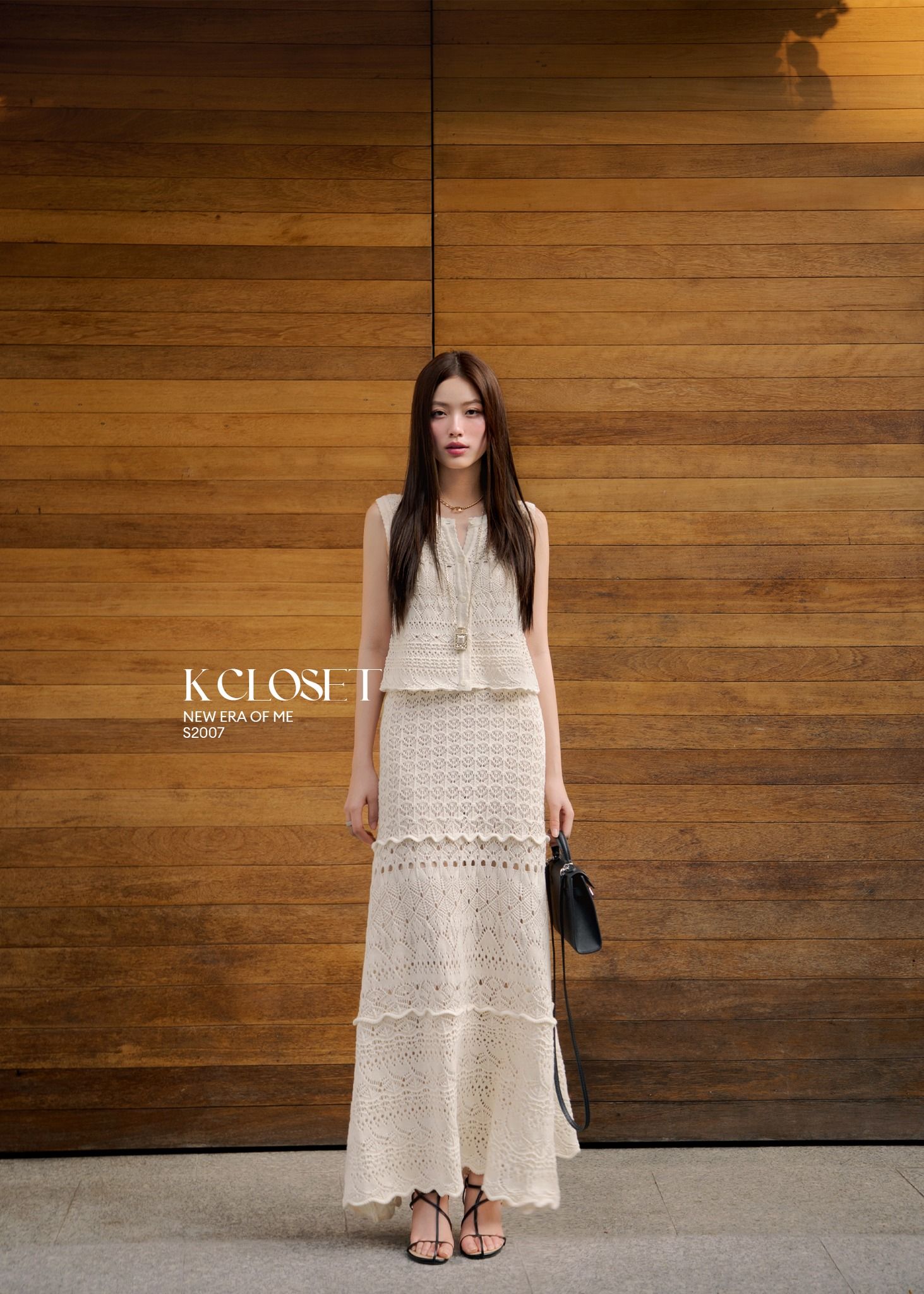 SET ÁO LEN CROCHET SÁT NÁCH - CHÂN VÁY MIDI K CLOSET S2007