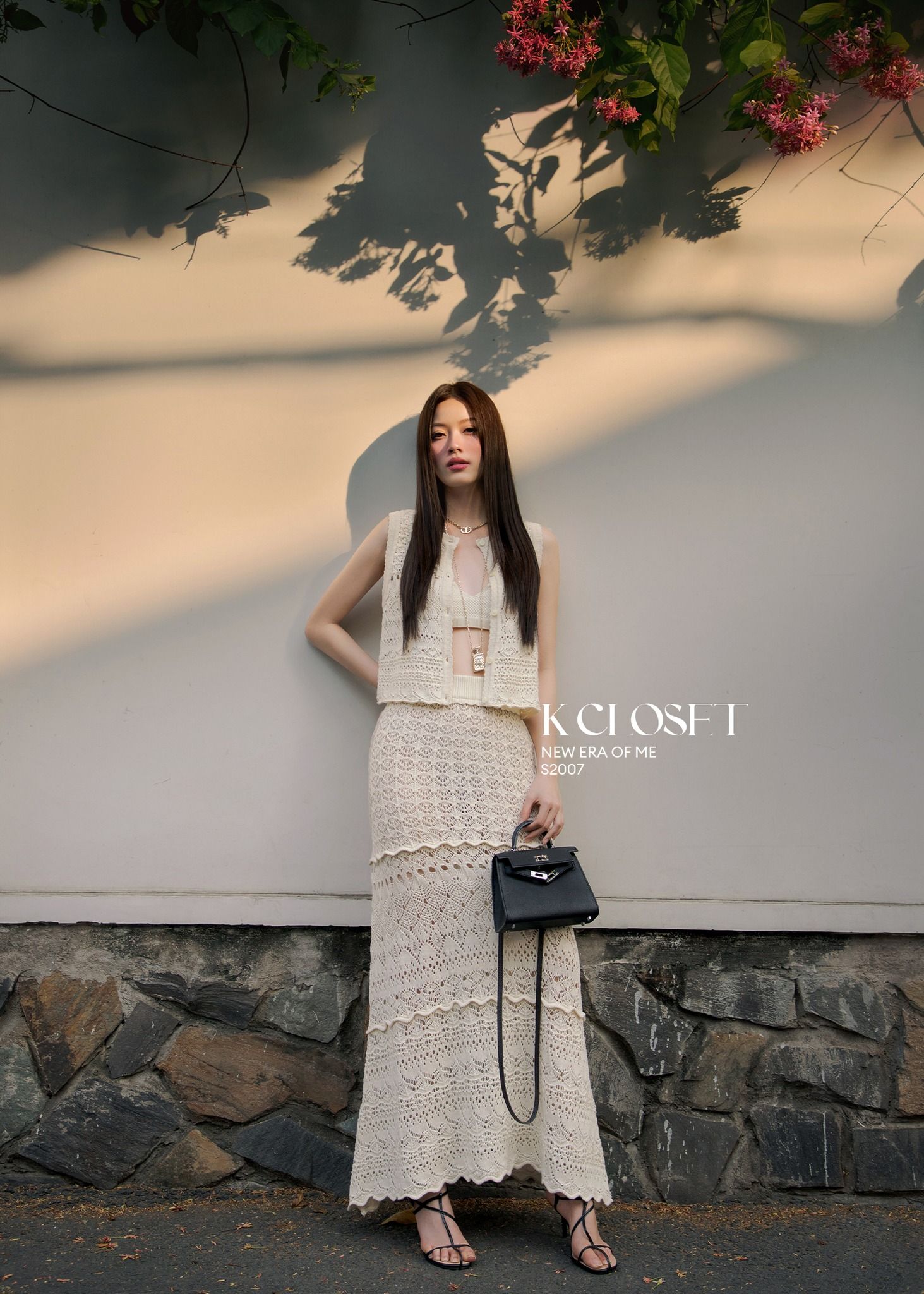 SET ÁO LEN CROCHET SÁT NÁCH - CHÂN VÁY MIDI K CLOSET S2007