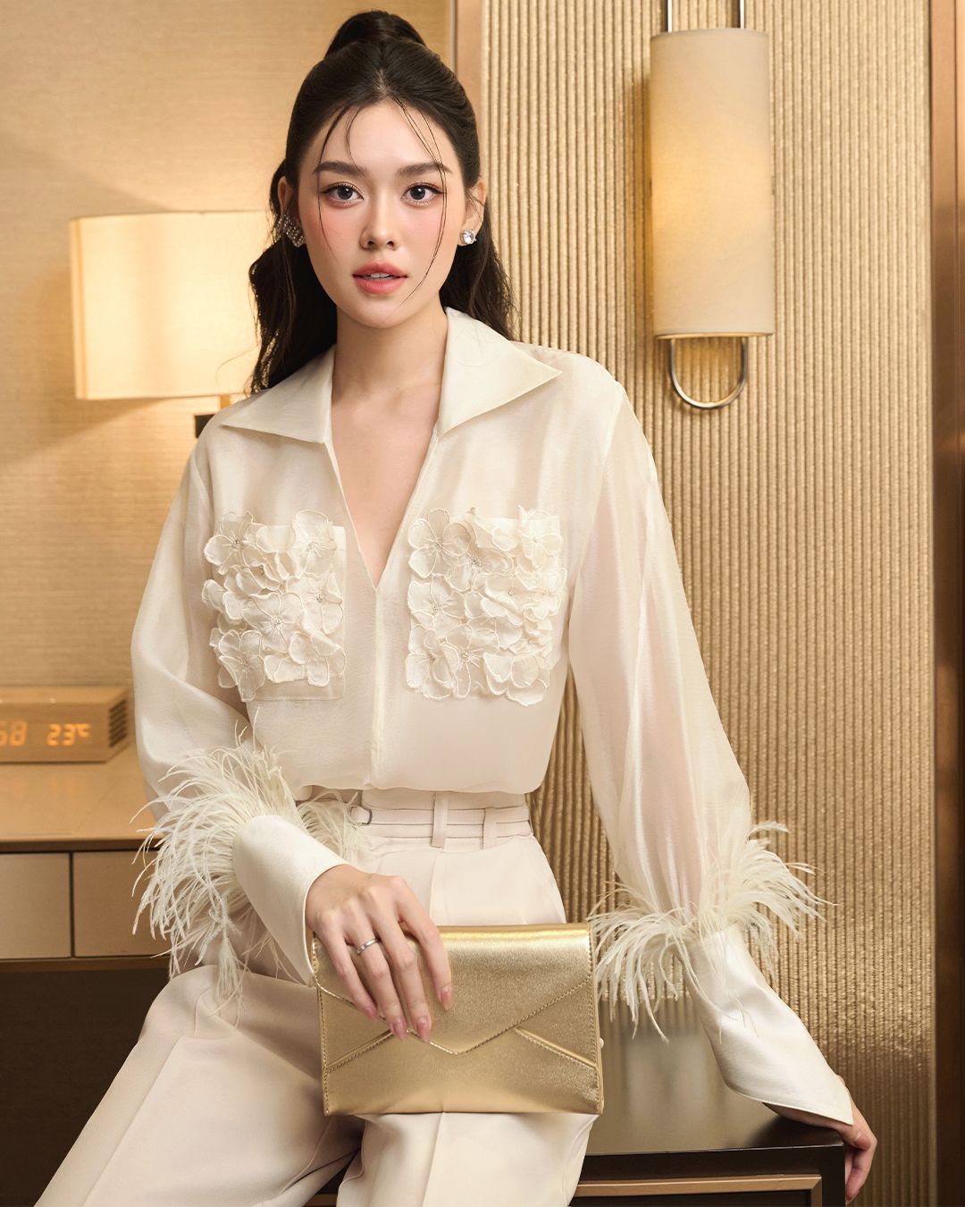 ÁO TÚI HOA TAY DÀI ĐÍNH LÔNG K CLOSET A1022