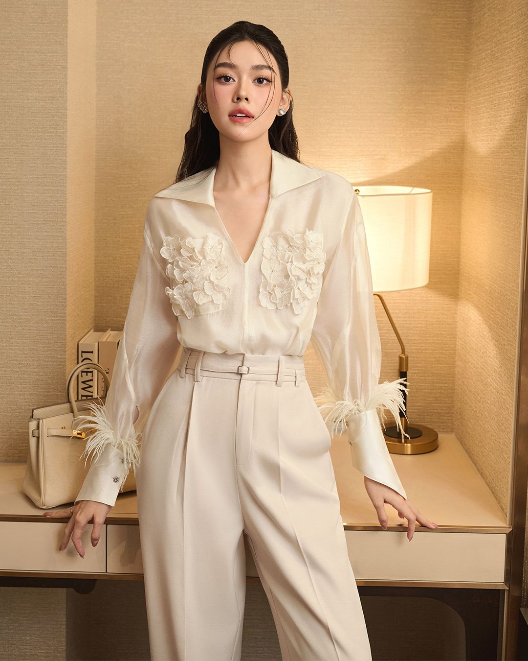 ÁO TÚI HOA TAY DÀI ĐÍNH LÔNG K CLOSET A1022