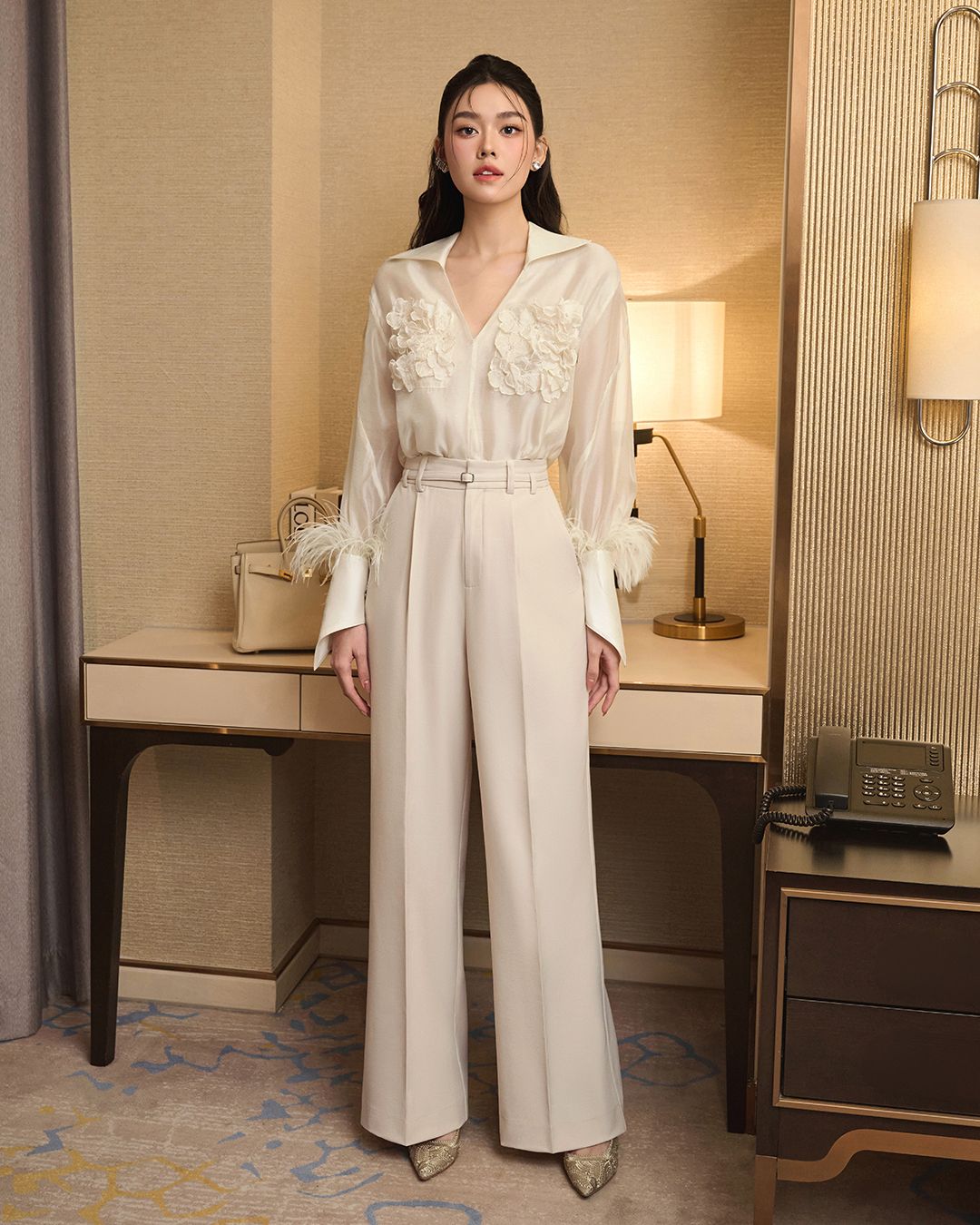 ÁO TÚI HOA TAY DÀI ĐÍNH LÔNG K CLOSET A1022