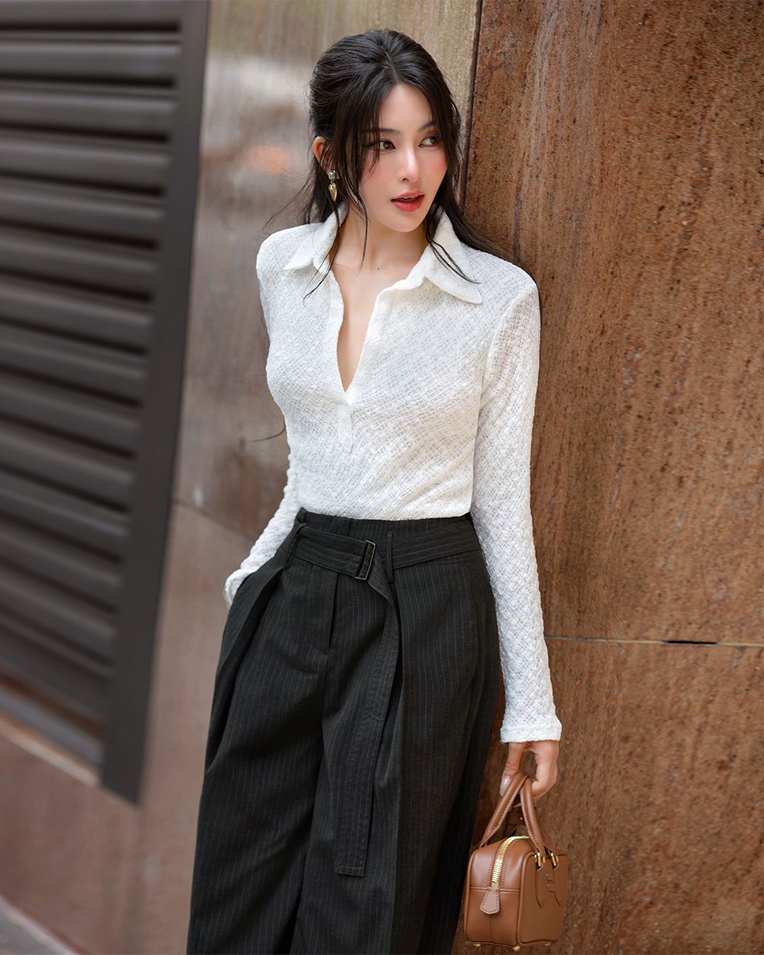 ÁO REN TAY DÀI CỔ POLO K CLOSET A3008