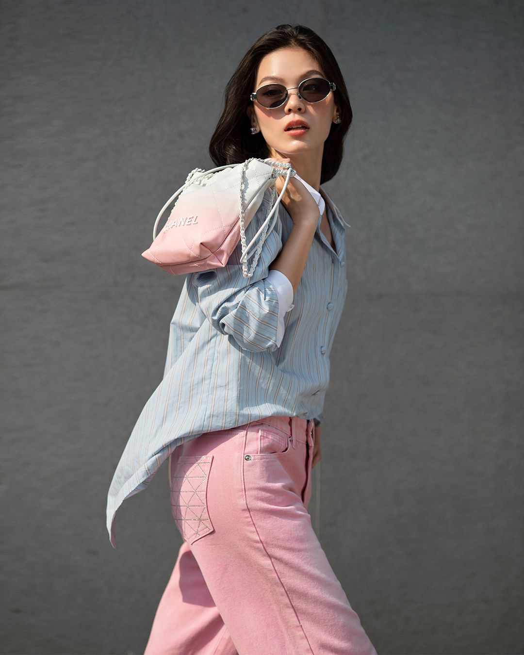 ÁO SƠ MI TAY DÀI TÚI THÊU NƠ K CLOSET A3009