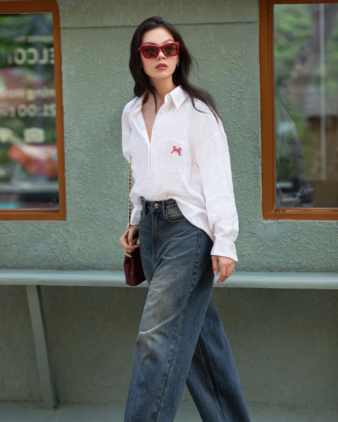 ÁO SƠ MI TAY DÀI TÚI THÊU NƠ K CLOSET A3009