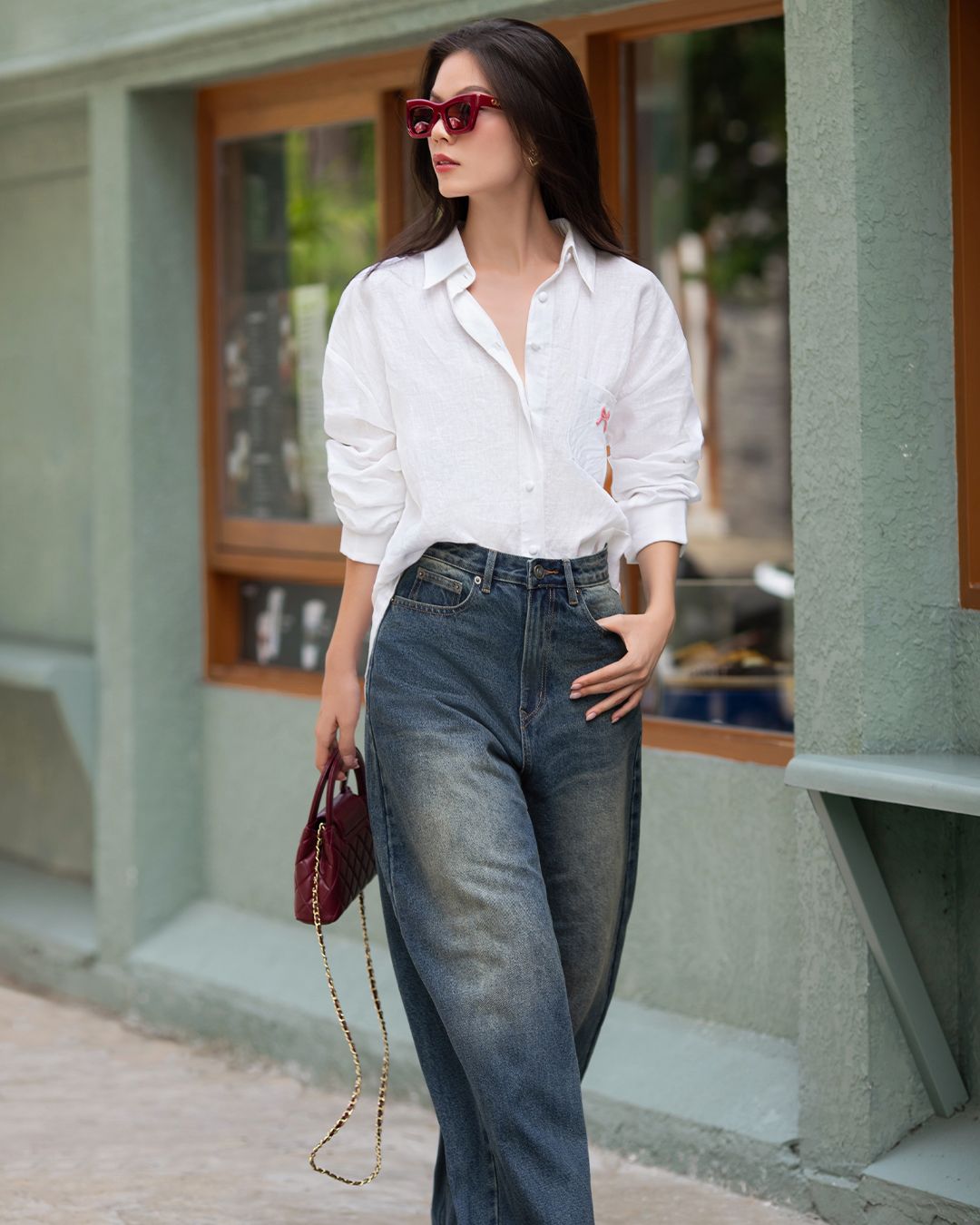 ÁO SƠ MI TAY DÀI TÚI THÊU NƠ K CLOSET A3009