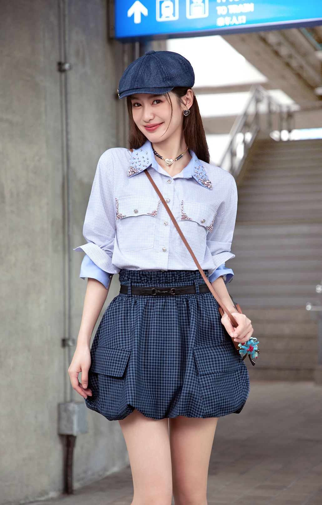 CHÂN VÁY BÍ CARO KÈM BELT K CLOSET V1021
