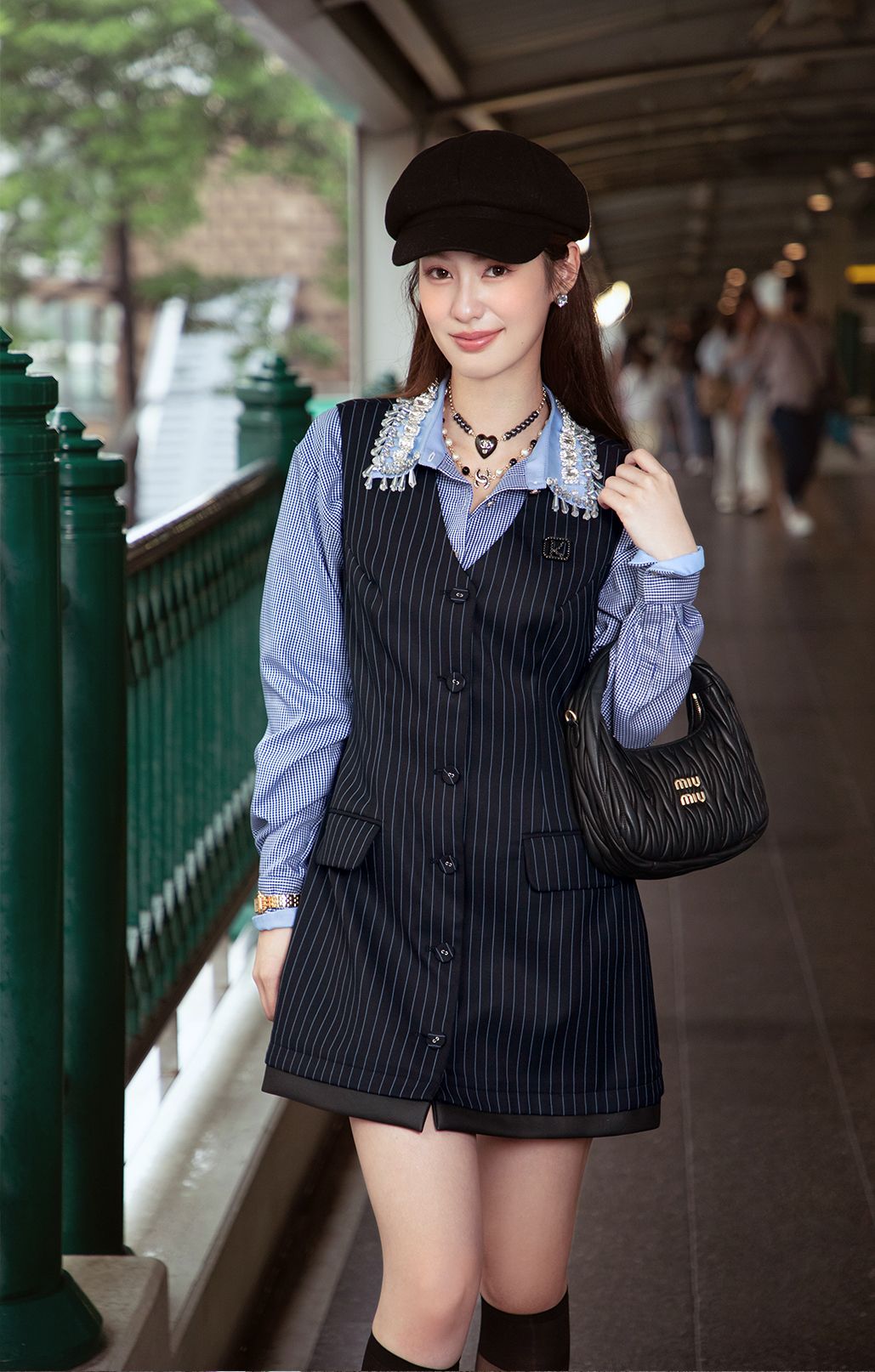 ÁO SƠ MI KẺ Ô CỔ ĐÍNH ĐÁ K CLOSET A2028