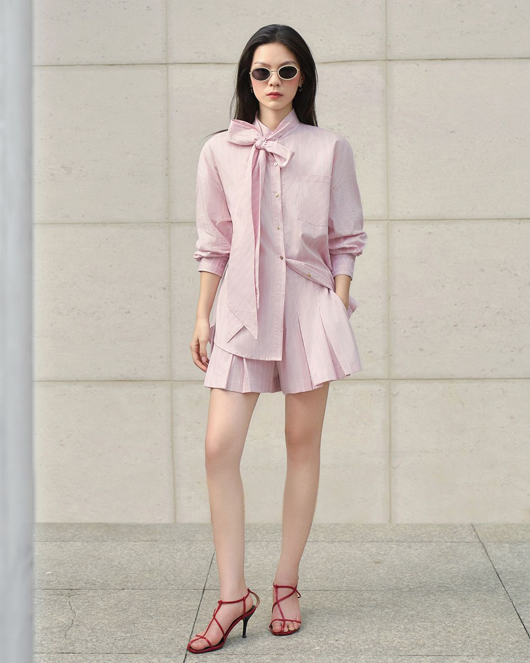 SET SƠ MI CỔ TRỤ DÂY DÀI - QUẦN SHORT XẾP LY K CLOSET S4003S4004