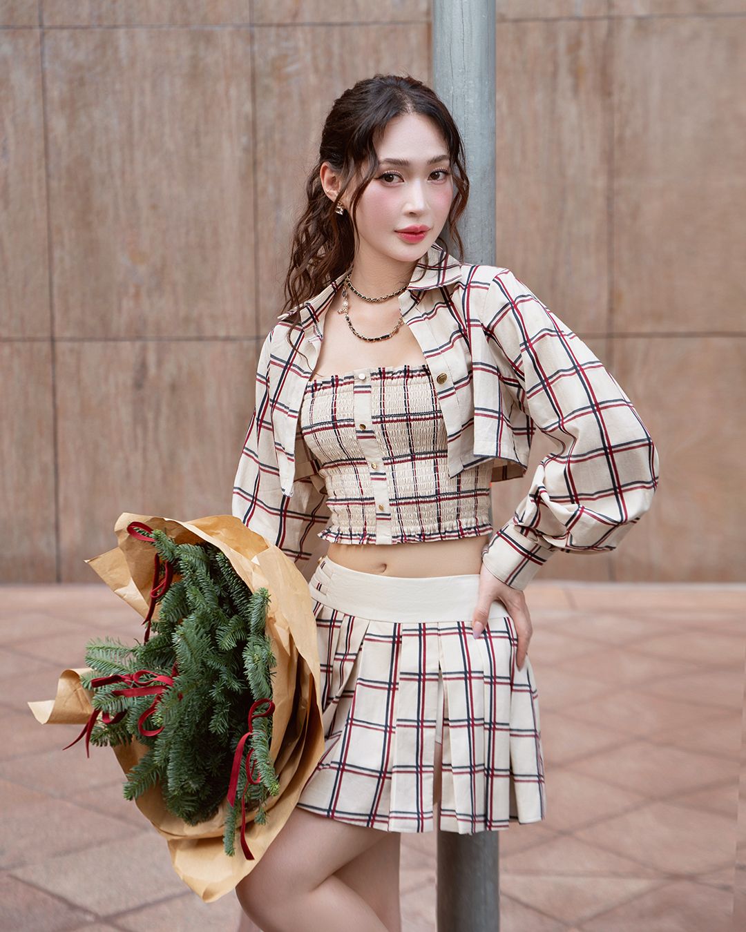 SET 3 MÓN ÁO ỐNG SMOCKING + ÁO SƠ MI CROPTOP + CHÂN VÁY XẾP LY K CLOSET S1030