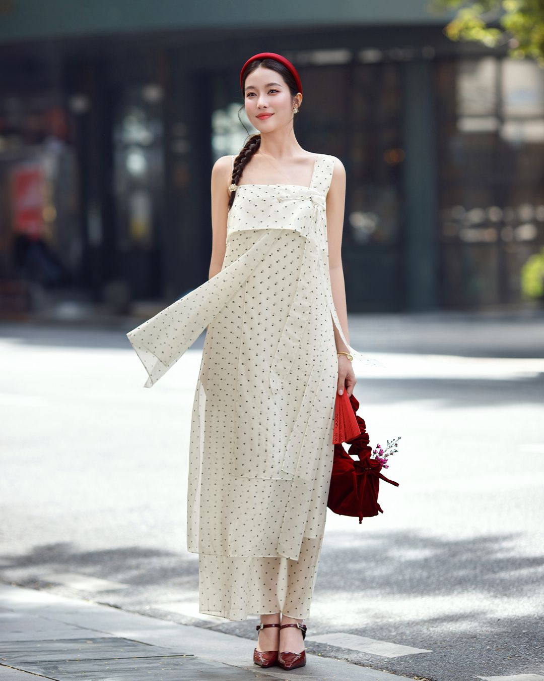 ĐẦM HAI DÂY CHẤM BI TRÁI TIM K CLOSET D1026